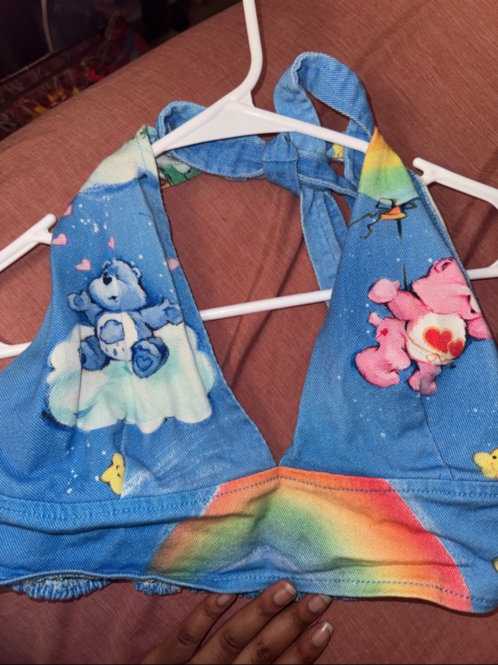 Dolls Kill Blue Care Bears Rainbow Halter Crop Top